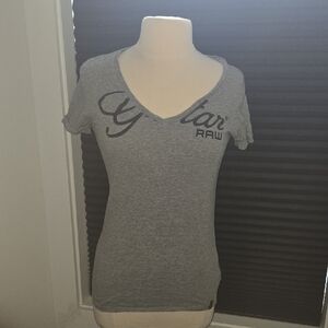 Vintage G-Star Gray V-Neck Logo Short Sleeve Tee